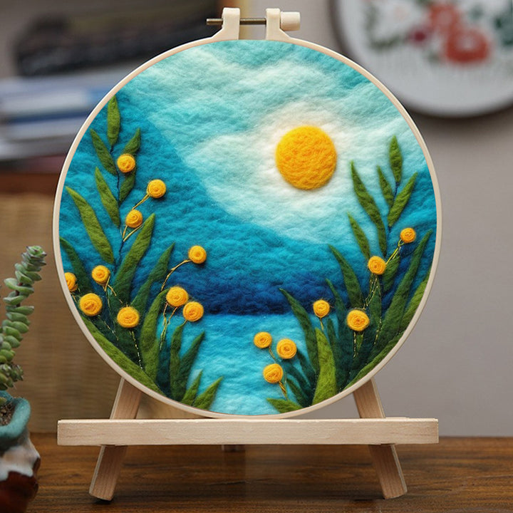 Sun and Tranquil Flowers in the Valley Wool Needle Felting Painting Kit