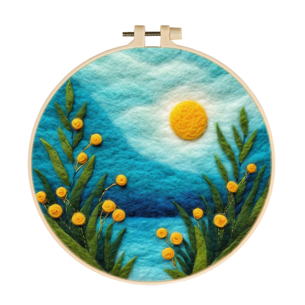 Sun and Tranquil Flowers in the Valley Wool Needle Felting Painting Kit