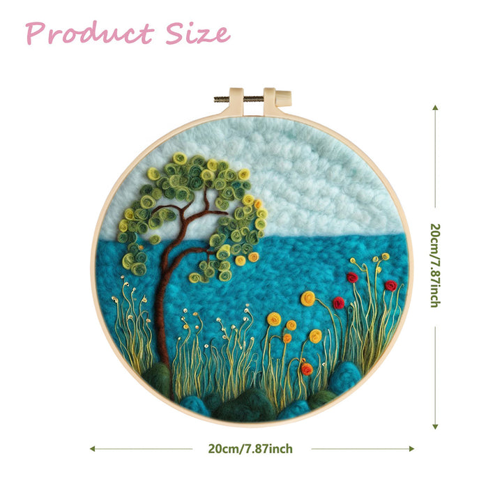 Green Tree with Yellow Flowers Wool Needle Felting Painting Kit