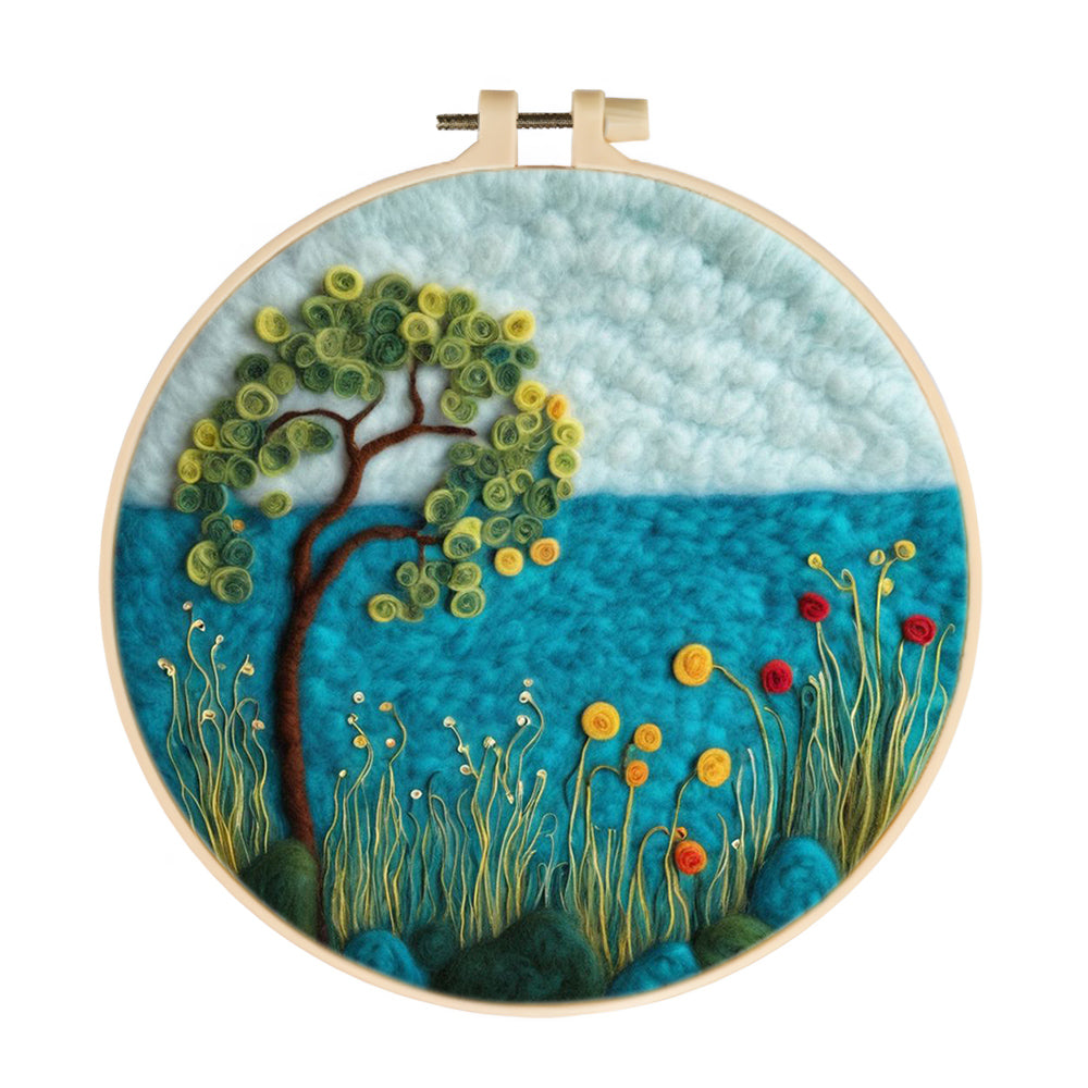 Green Tree with Yellow Flowers Wool Needle Felting Painting Kit