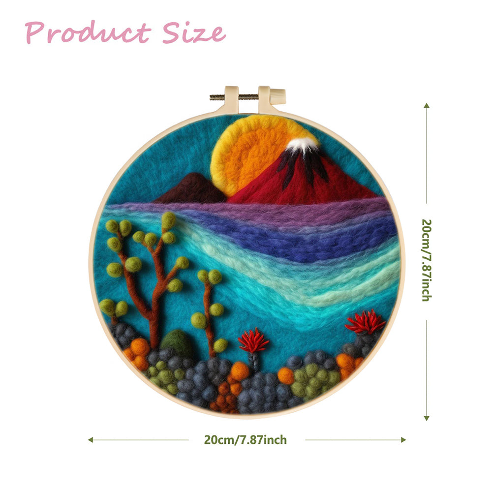 Volcano with Orange Sun and River Wool Needle Felting Painting Kit
