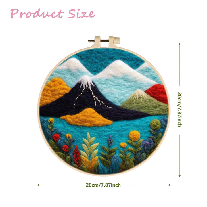 Blue Sea with Mountain and Flowers Wool Needle Felting Painting Kit