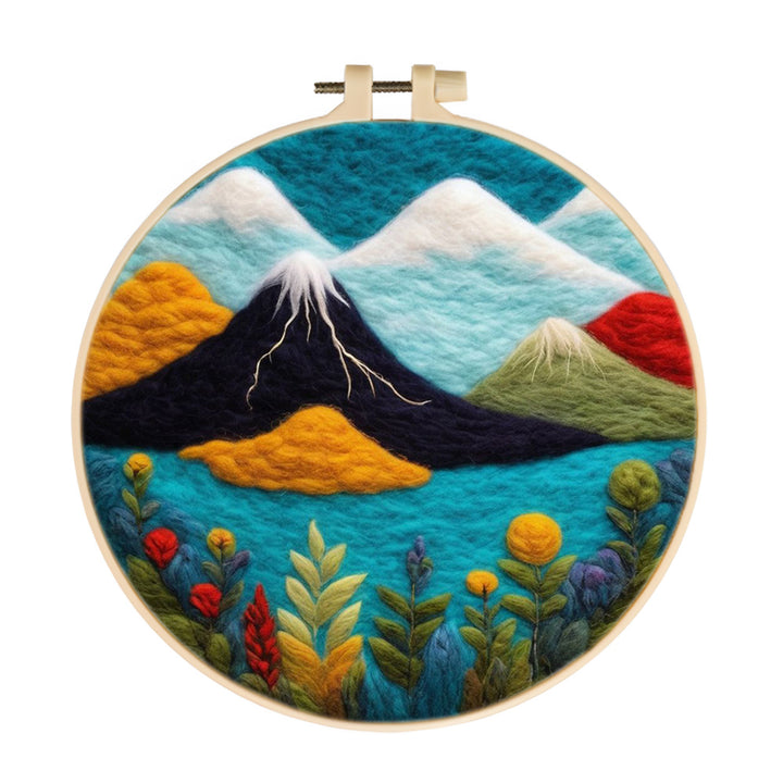 Blue Sea with Mountain and Flowers Wool Needle Felting Painting Kit