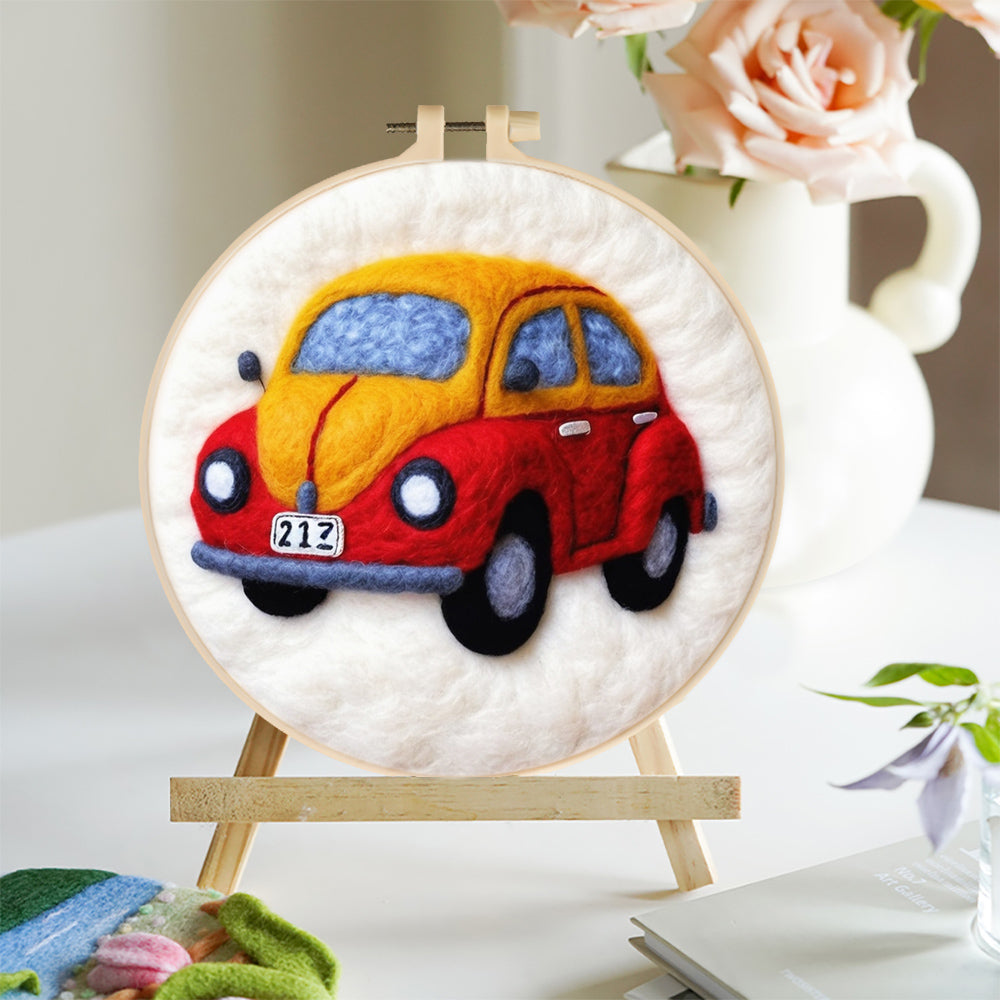 Yellow and Red Car Wool Needle Felting Painting Kit