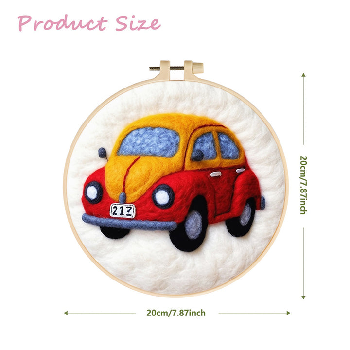 Yellow and Red Car Wool Needle Felting Painting Kit