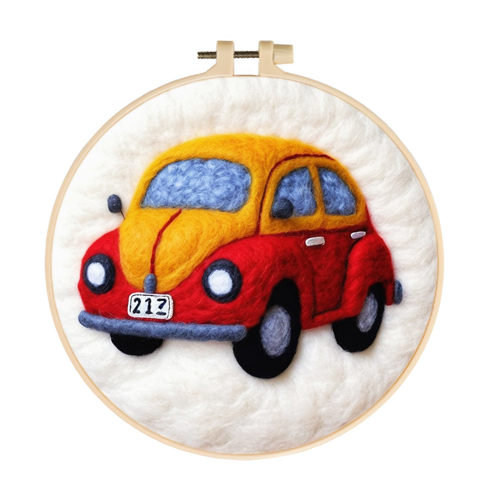 Yellow and Red Car Wool Needle Felting Painting Kit