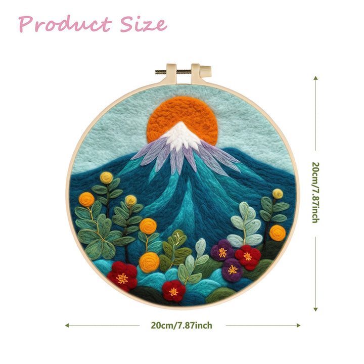 Red Sun with Mountain and Flowers Wool Needle Felting Painting Kit