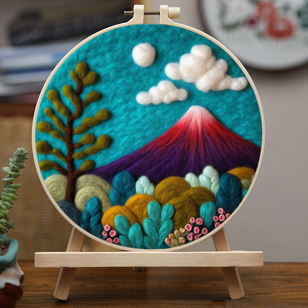 Purple Mountain with Plant Surrounding Wool Needle Felting Painting Kit