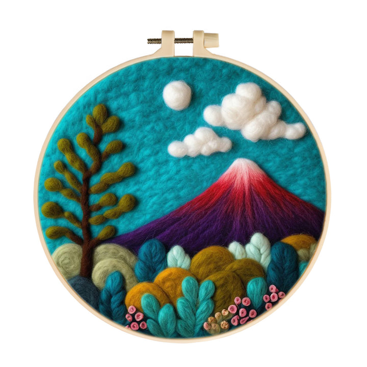 Purple Mountain with Plant Surrounding Wool Needle Felting Painting Kit