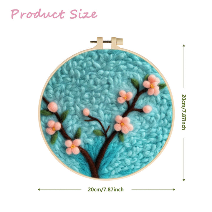 Pink Blossoms with Green Branches Wool Needle Felting Painting Kit