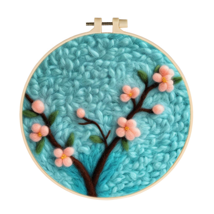 Pink Blossoms with Green Branches Wool Needle Felting Painting Kit