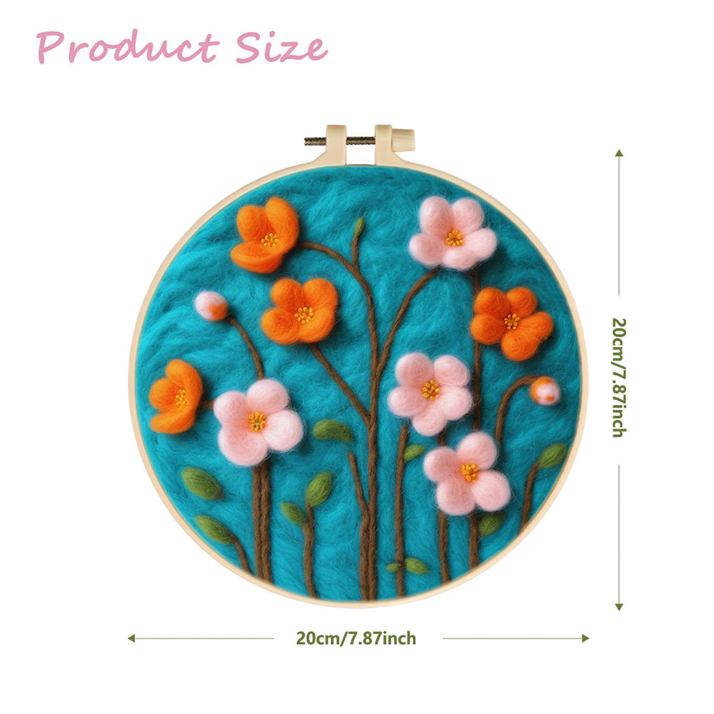 Colorful Flowers with Green Leaves Wool Needle Felting Painting Kit