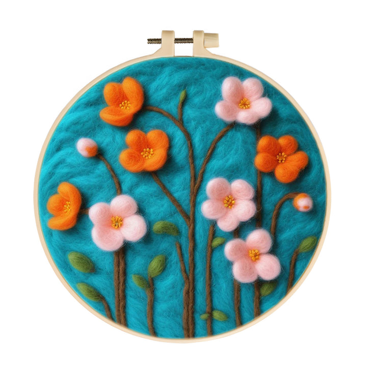 Colorful Flowers with Green Leaves Wool Needle Felting Painting Kit
