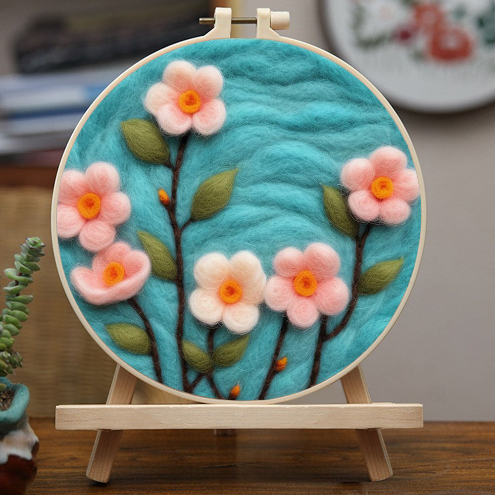 Pink Flowers Blossoming in Spring Wool Needle Felting Painting Kit