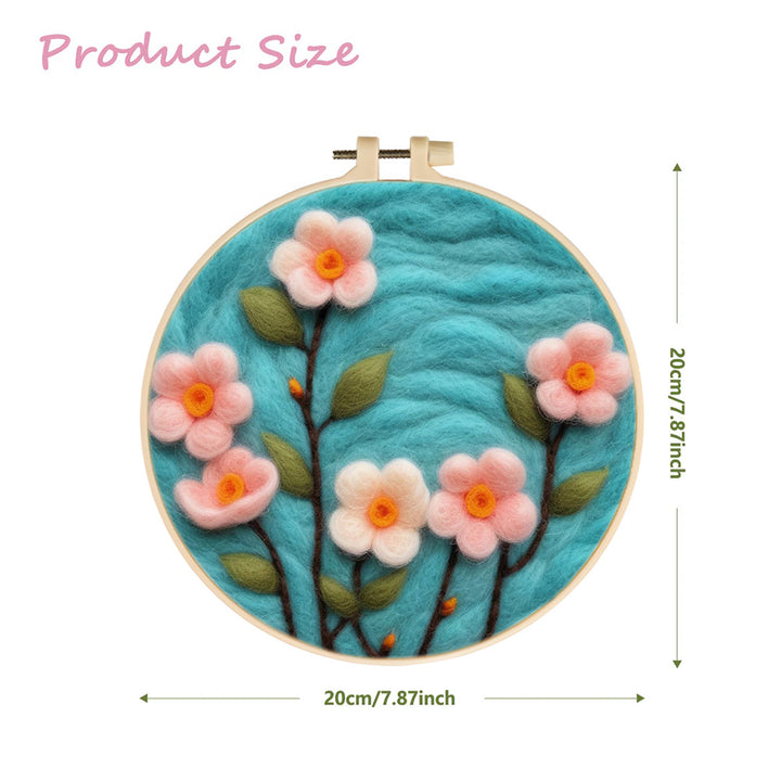 Pink Flowers Blossoming in Spring Wool Needle Felting Painting Kit