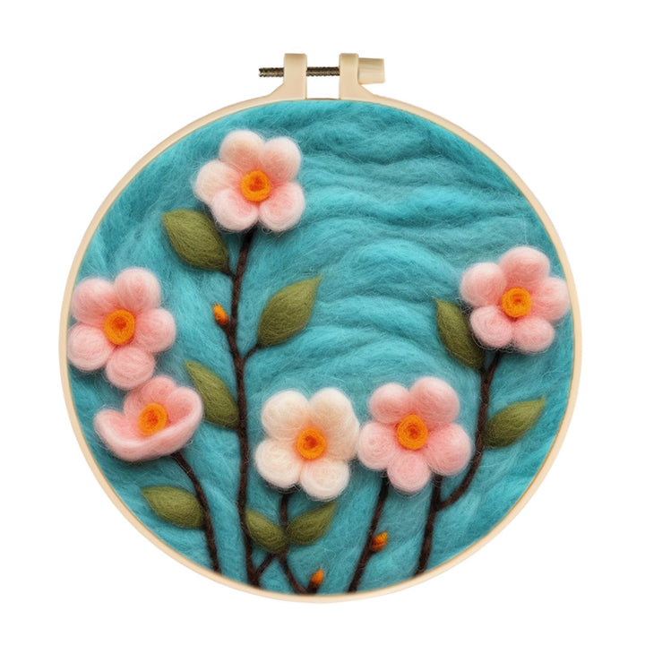 Pink Flowers Blossoming in Spring Wool Needle Felting Painting Kit