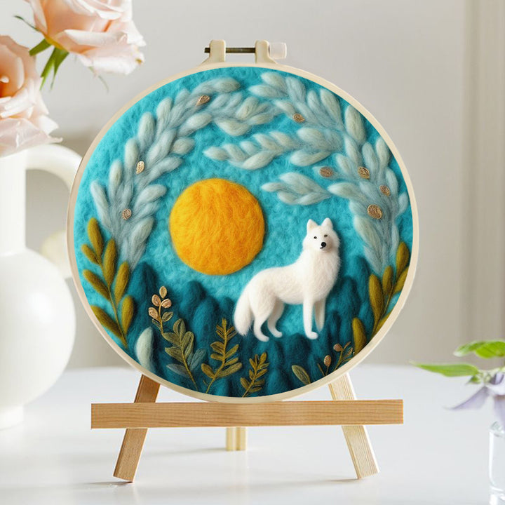 White Wolf Roams by Golden Sun Wool Needle Felting Painting Kit
