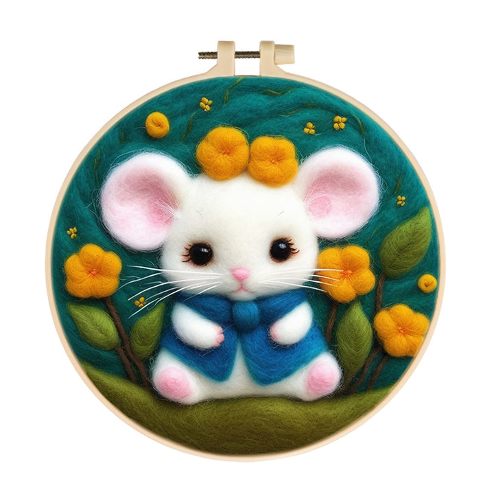 Mouse Surrounded by Yellow Flowers Wool Needle Felting Painting Kit