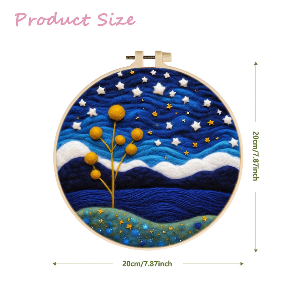 Stars and Yellow Tree Under Sky Wool Needle Felting Painting Kit