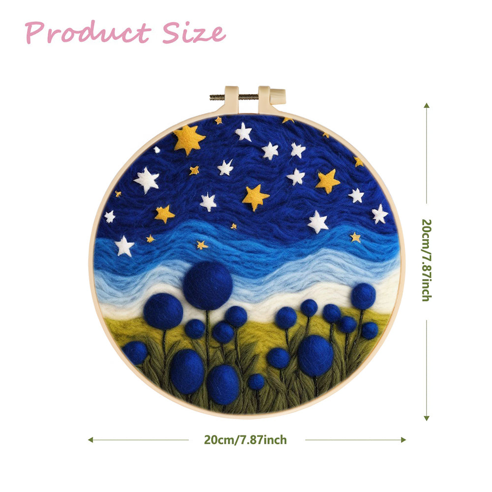 Blue Spherical Flowers Under the Star Wool Needle Felting Painting Kit