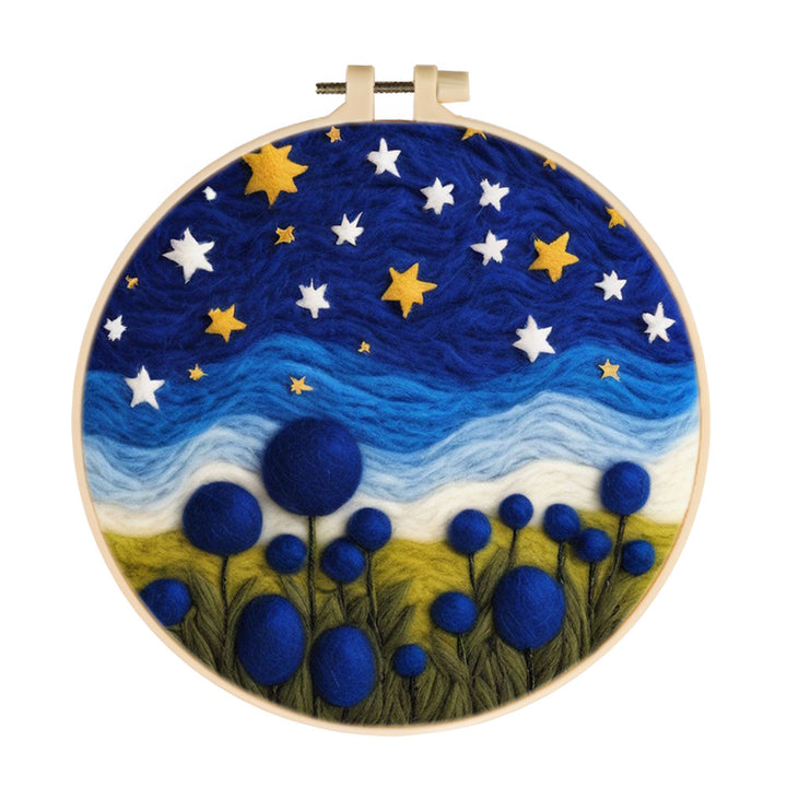 Blue Spherical Flowers Under the Star Wool Needle Felting Painting Kit
