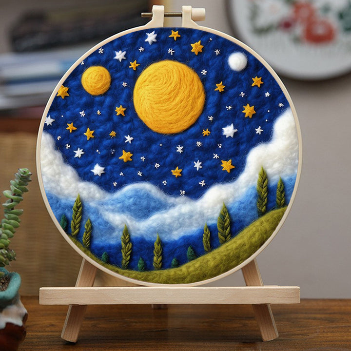 Golden Moons and Starry Sky Wool Needle Felting Painting Kit