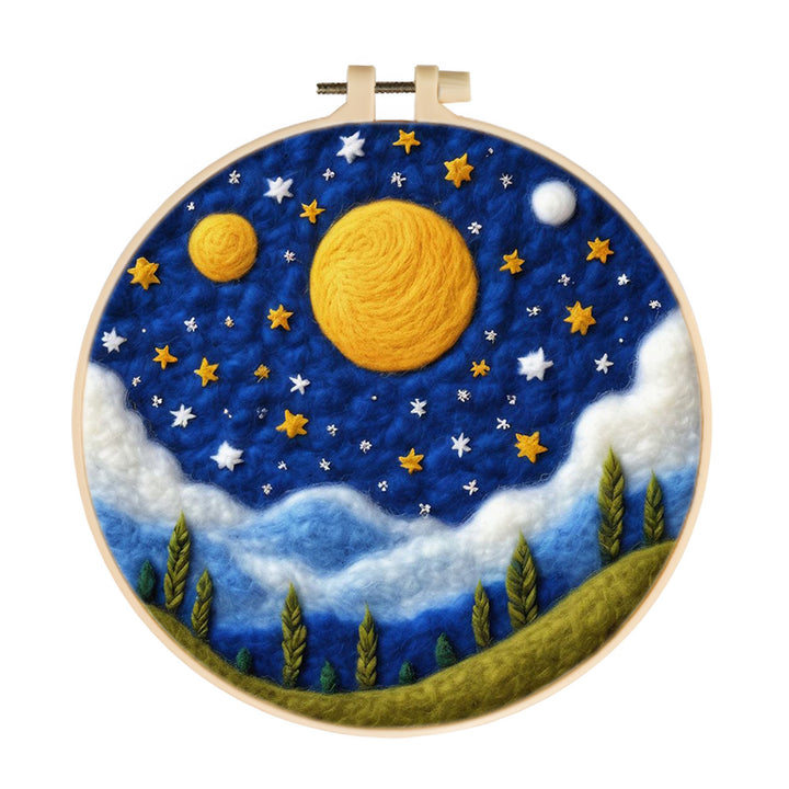 Golden Moons and Starry Sky Wool Needle Felting Painting Kit