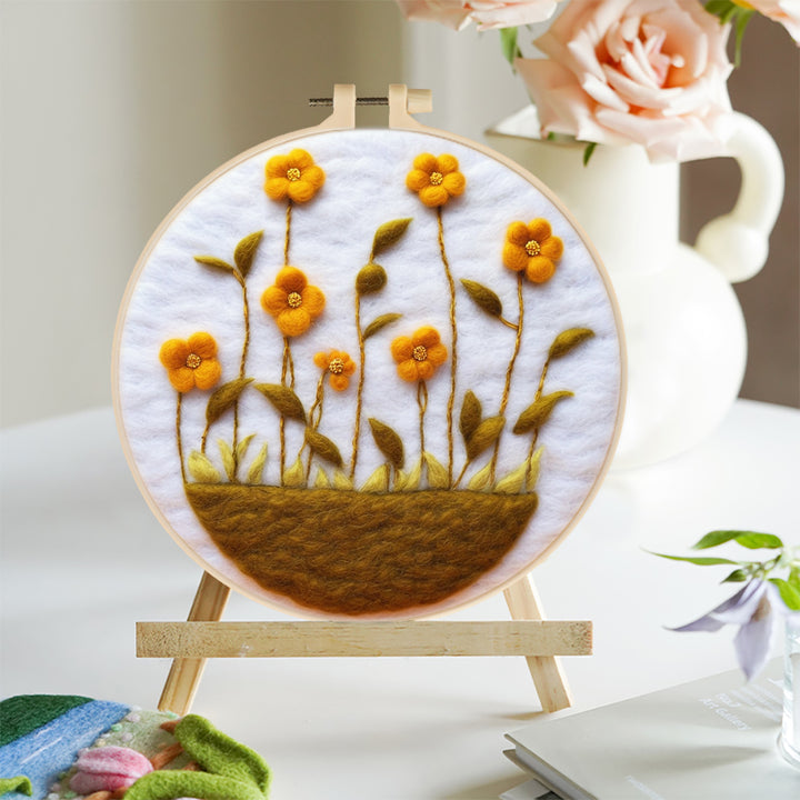 Yellow Flowers Grow from the Soil Wool Needle Felting Painting Kit