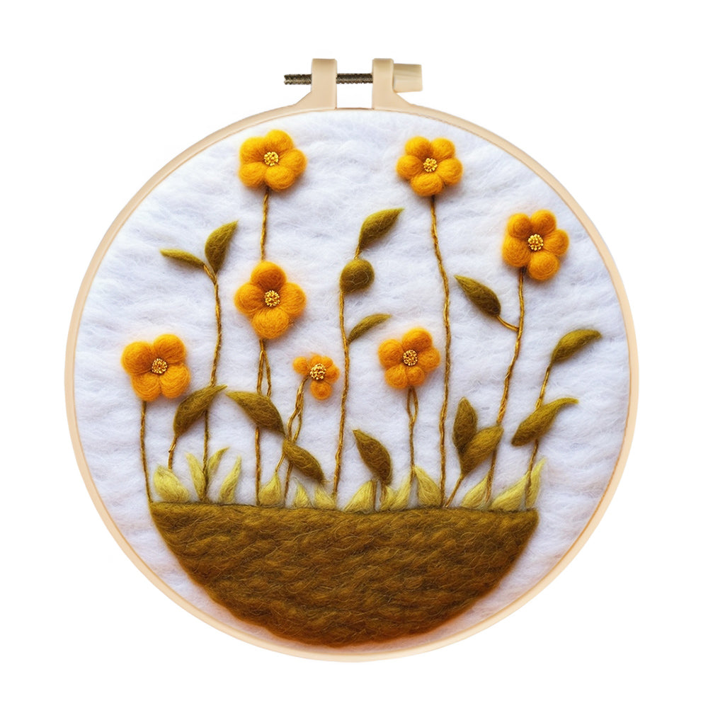 Yellow Flowers Grow from the Soil Wool Needle Felting Painting Kit