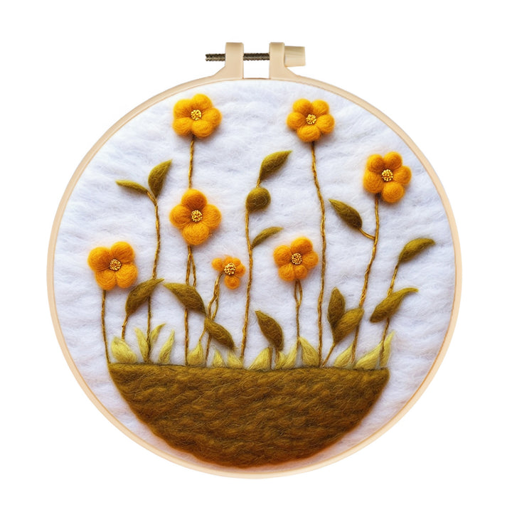 Yellow Flowers Grow from the Soil Wool Needle Felting Painting Kit