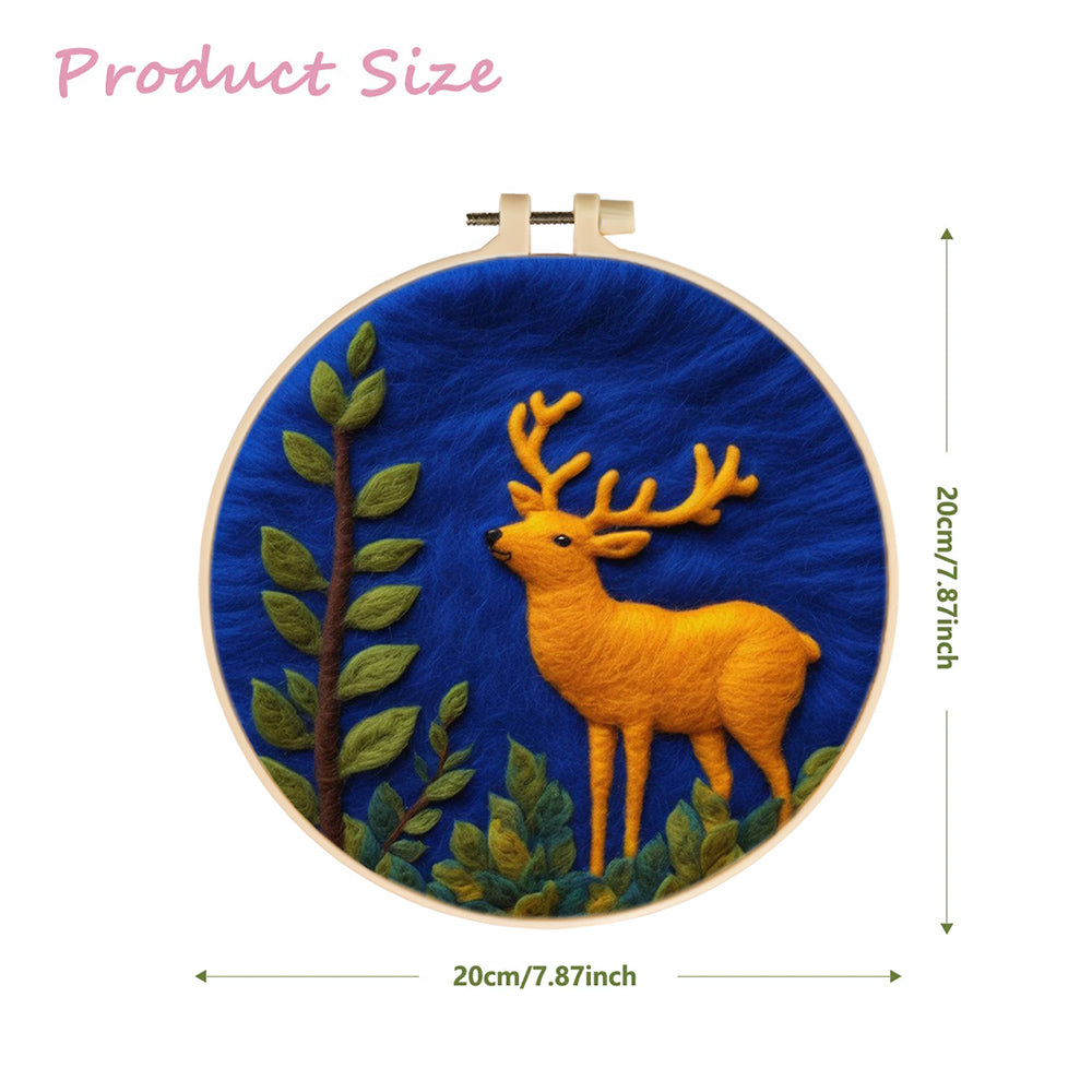 Golden Deer Moves Through Green Foliage Wool Needle Felting Painting Kit