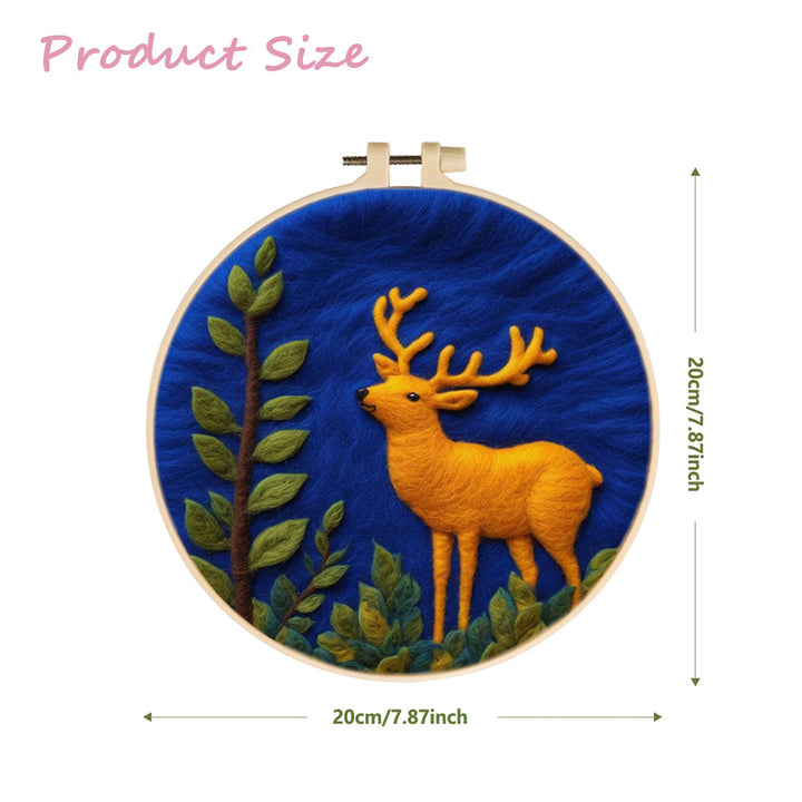 Golden Deer Moves Through Green Foliage Wool Needle Felting Painting Kit