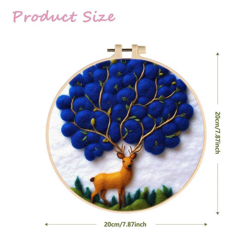 Golden Deer With Blue Corolla Wool Needle Felting Painting Kit