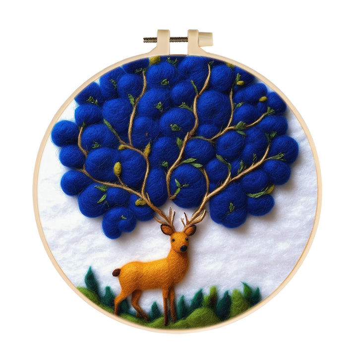 Golden Deer With Blue Corolla Wool Needle Felting Painting Kit