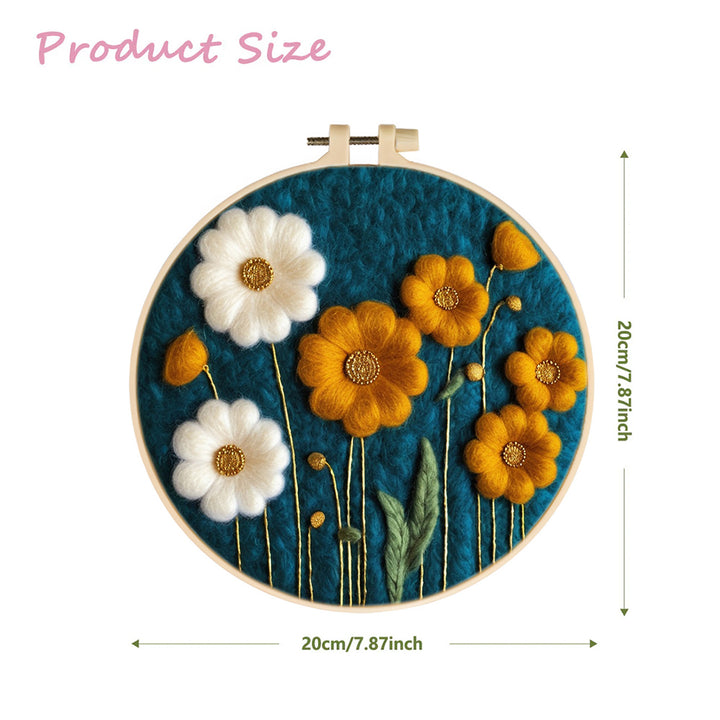 Small Yellow and White Flowers Wool Needle Felting Painting Kit