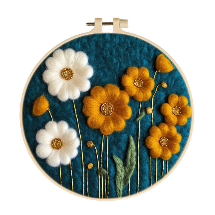 Small Yellow and White Flowers Wool Needle Felting Painting Kit