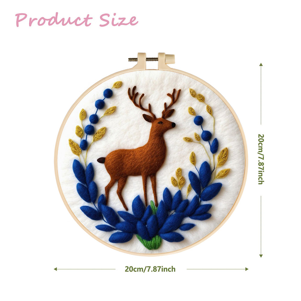 Elegant Deer with Blue Leaves Wool Needle Felting Painting Kit