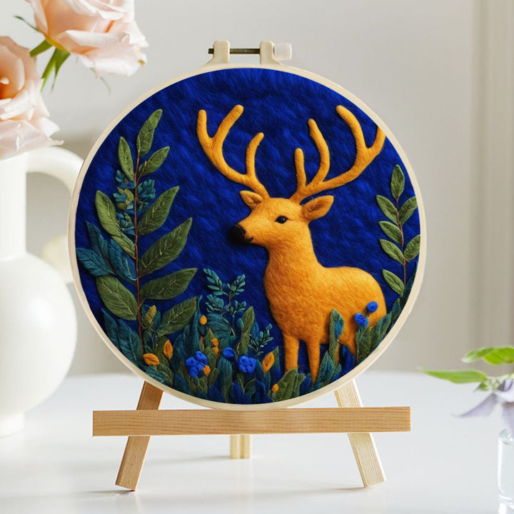 Yellow Deer Beneath Blue Sky Wool Needle Felting Painting Kit
