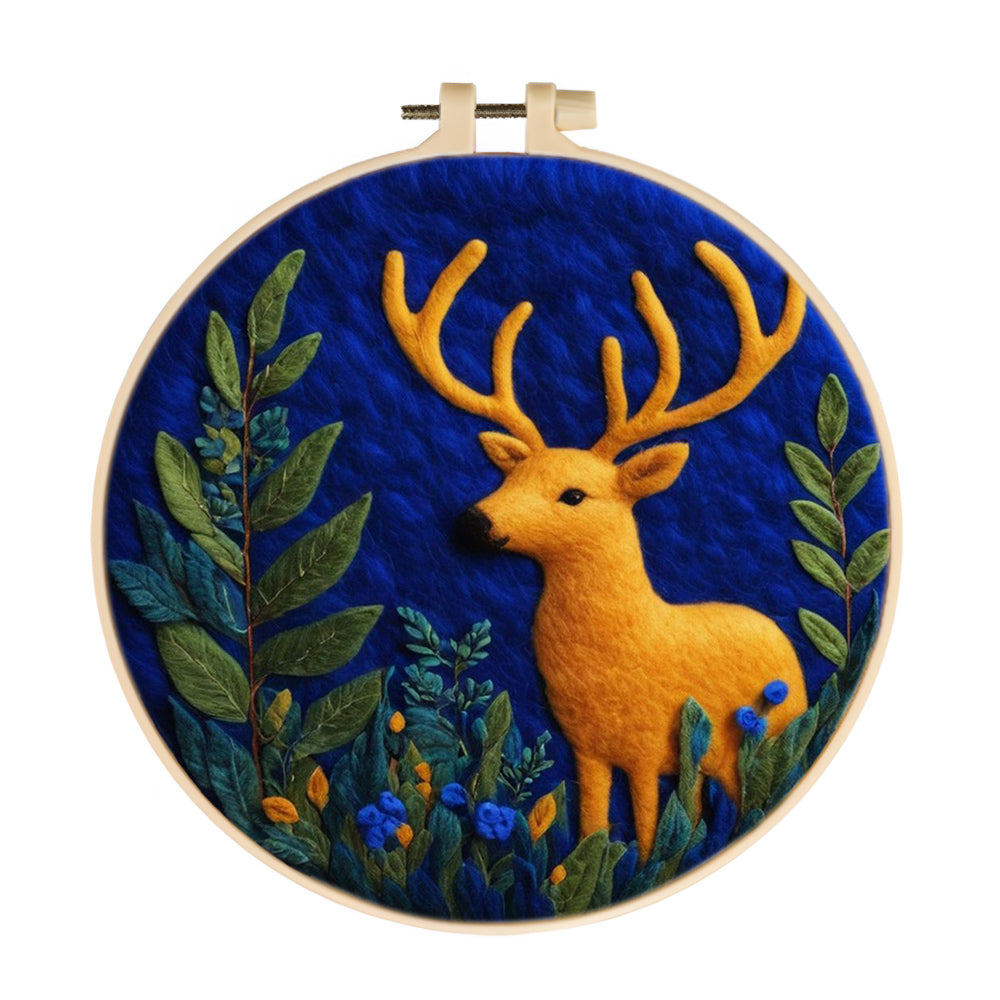 Yellow Deer Beneath Blue Sky Wool Needle Felting Painting Kit