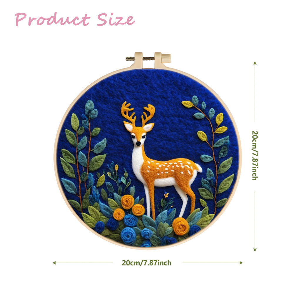 Deer Stands Among Blue Flowers Wool Needle Felting Painting Kit