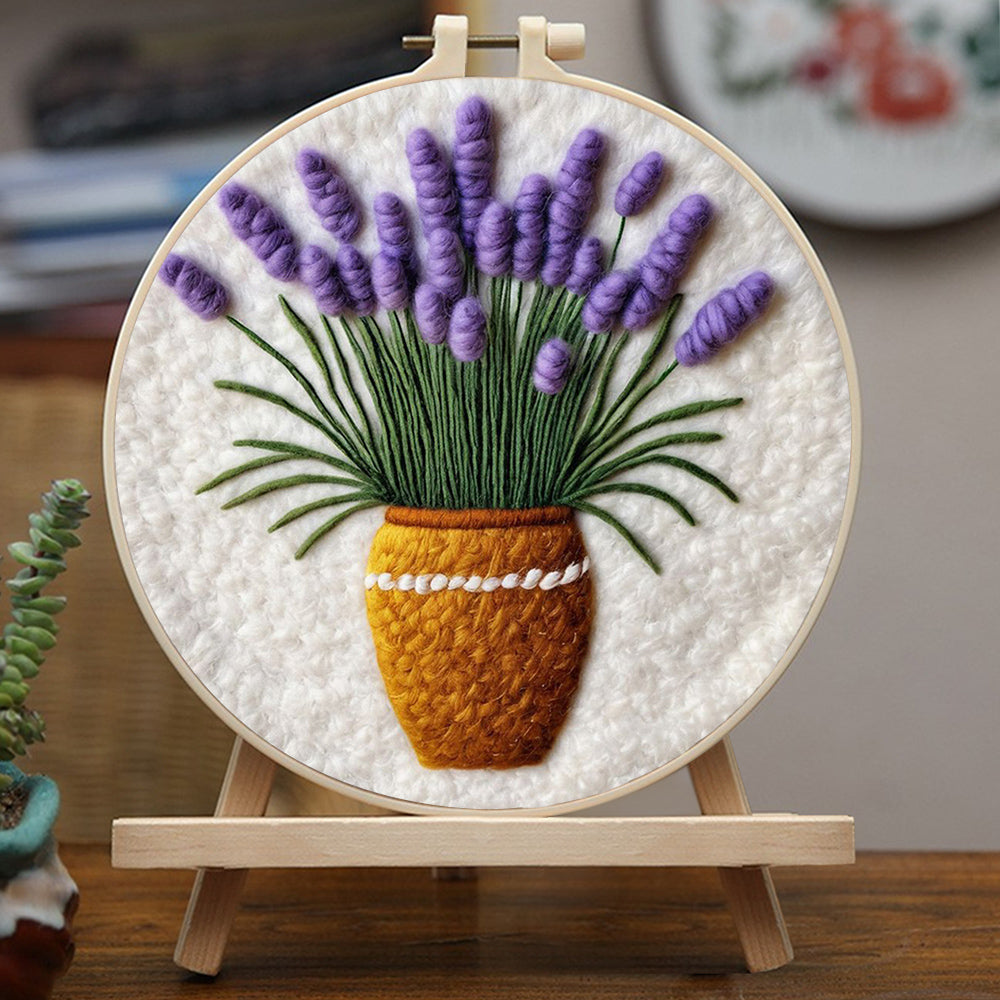Lavender Flowers in Basket Pot Wool Needle Felting Painting Kit