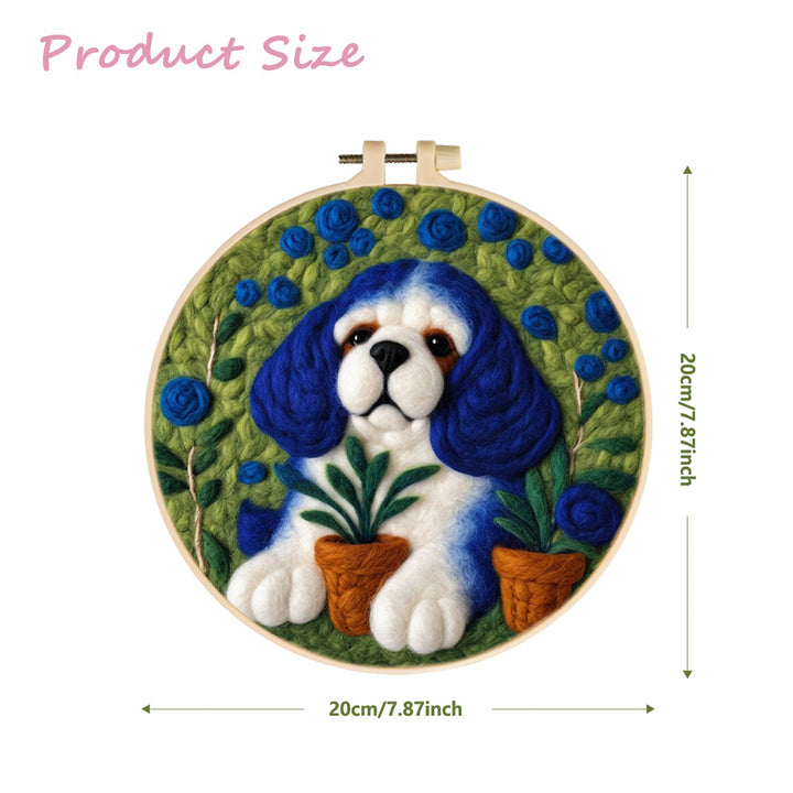 Blue-Eared Dog Resting with Plants Wool Needle Felting Painting Kit