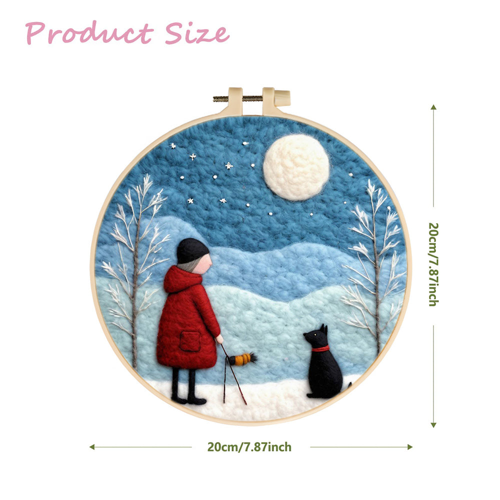 Person and Dog Under Full Moon Wool Needle Felting Painting Kit