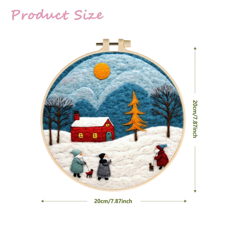 Christmas House and People in the Snow Wool Needle Felting Painting Kit