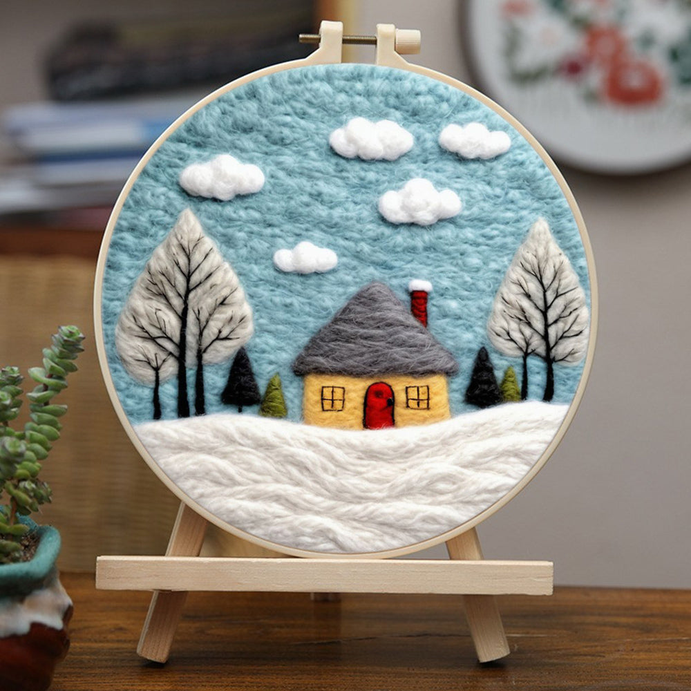 House and Trees in the Snow Wool Needle Felting Painting Kit