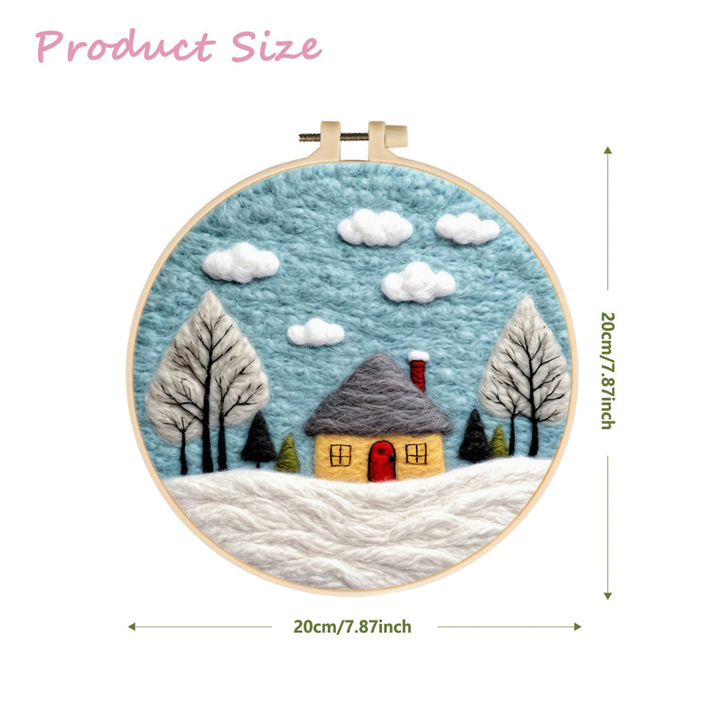 House and Trees in the Snow Wool Needle Felting Painting Kit