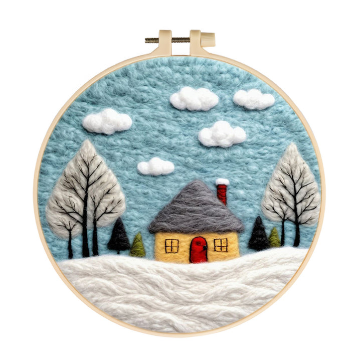 House and Trees in the Snow Wool Needle Felting Painting Kit