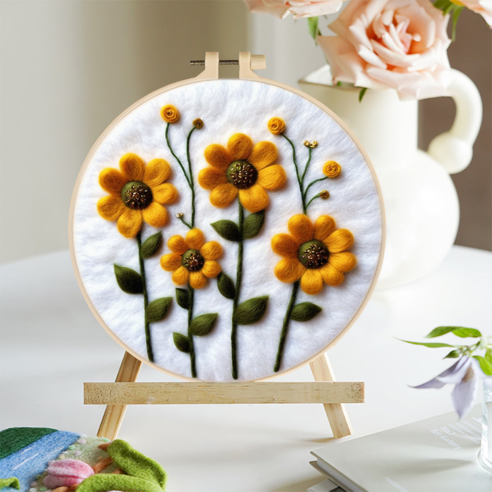 Small Yellow Flowers Wool Needle Felting Painting Kit