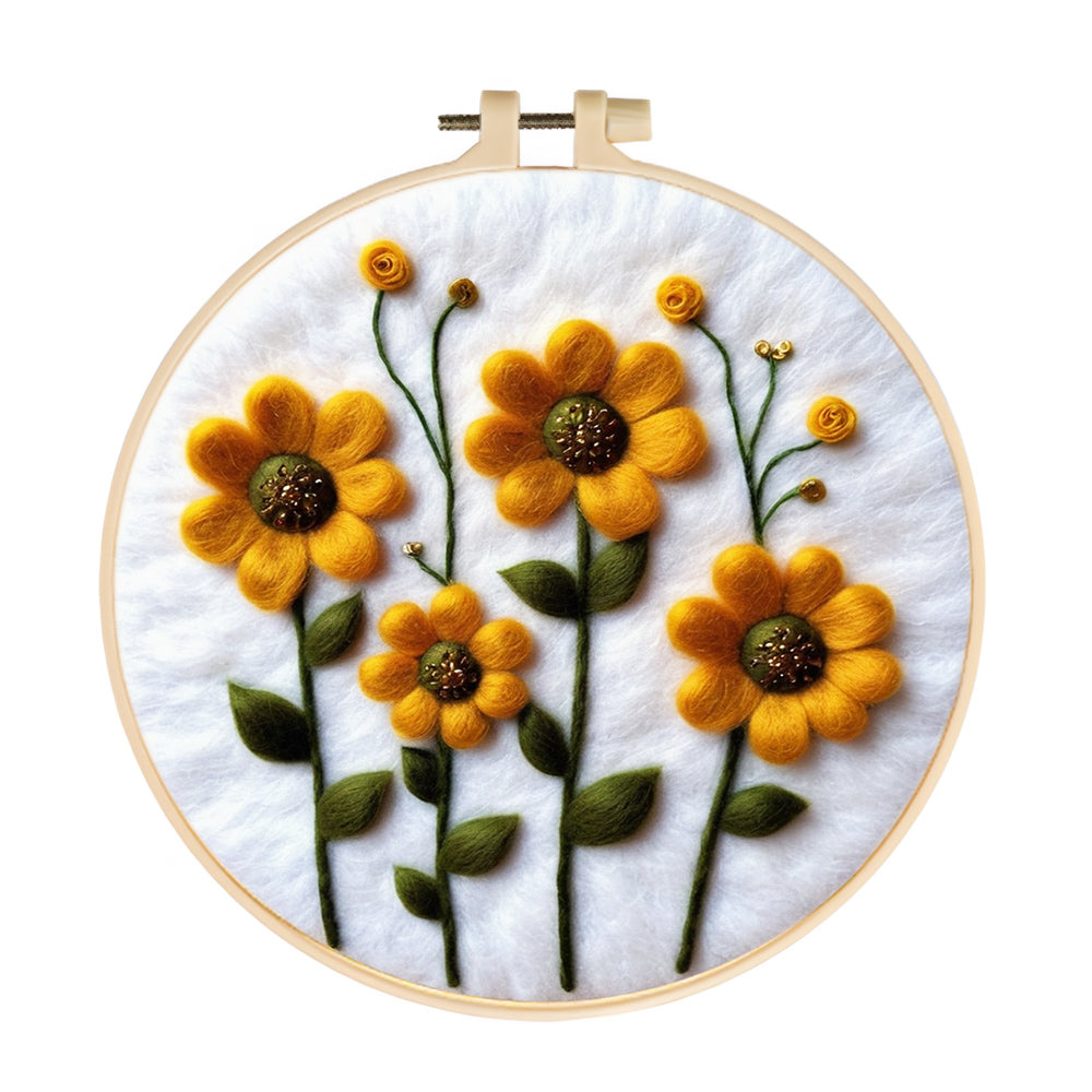 Small Yellow Flowers Wool Needle Felting Painting Kit