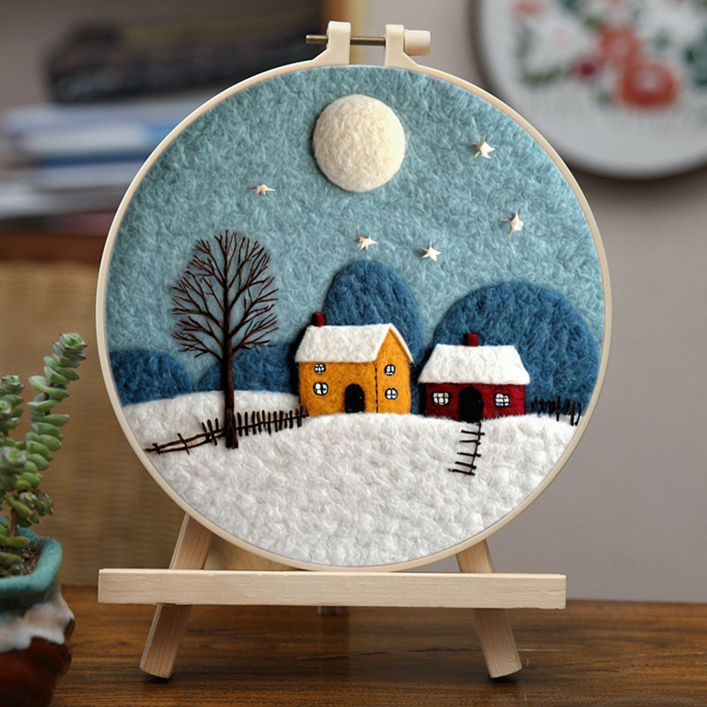 Two Quiet Cabins in the Snow Wool Needle Felting Painting Kit